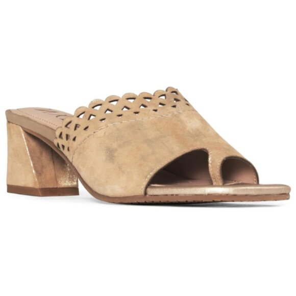 NYDJ Women's Alanah Heeled Sandal Size 11M Natural Light Gold Metallic Suede - Picture 1 of 7